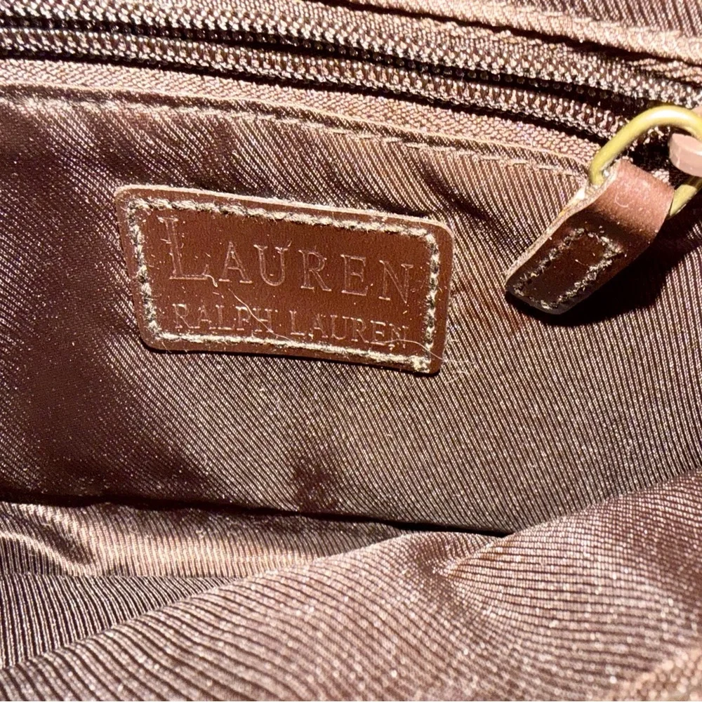 Vintage Lauren Ralph Lauren Brown Nylon Crossbody Bag with Gold Crest - Picture 5 of 6
